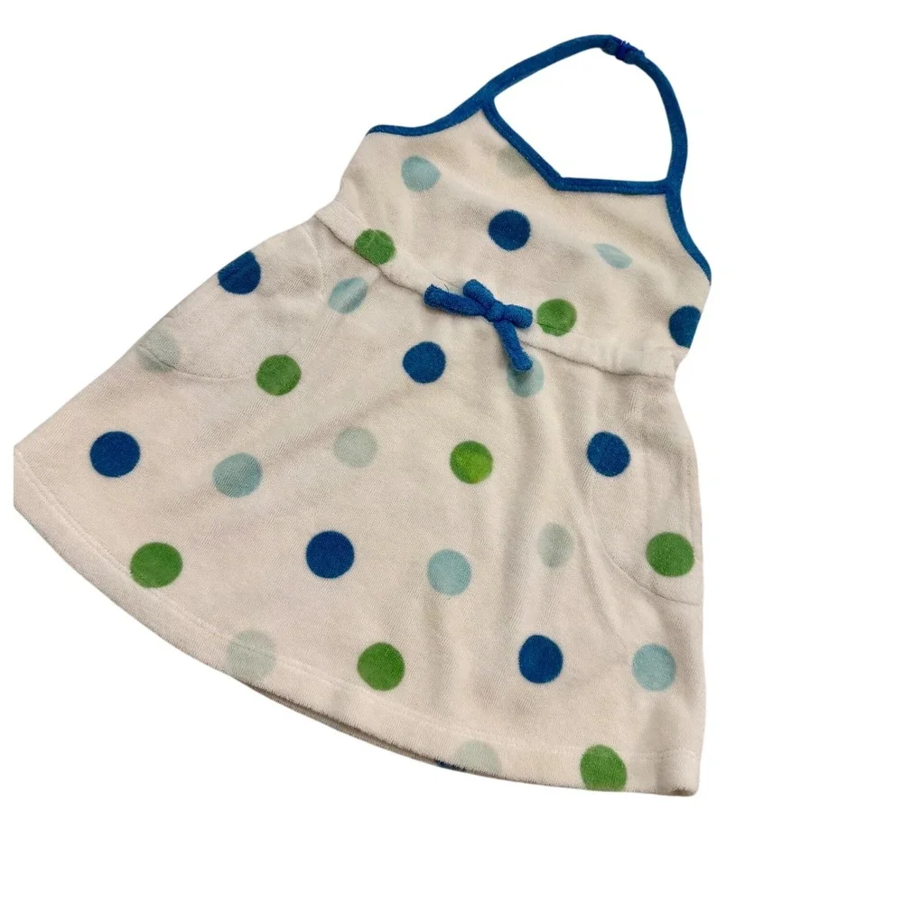 Gymboree Vintage 2004 Polka Dot Terry Cloth Halter Dress Blue Green White 3-6M